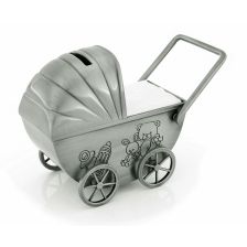 Baby Pram Pewter Money Bank